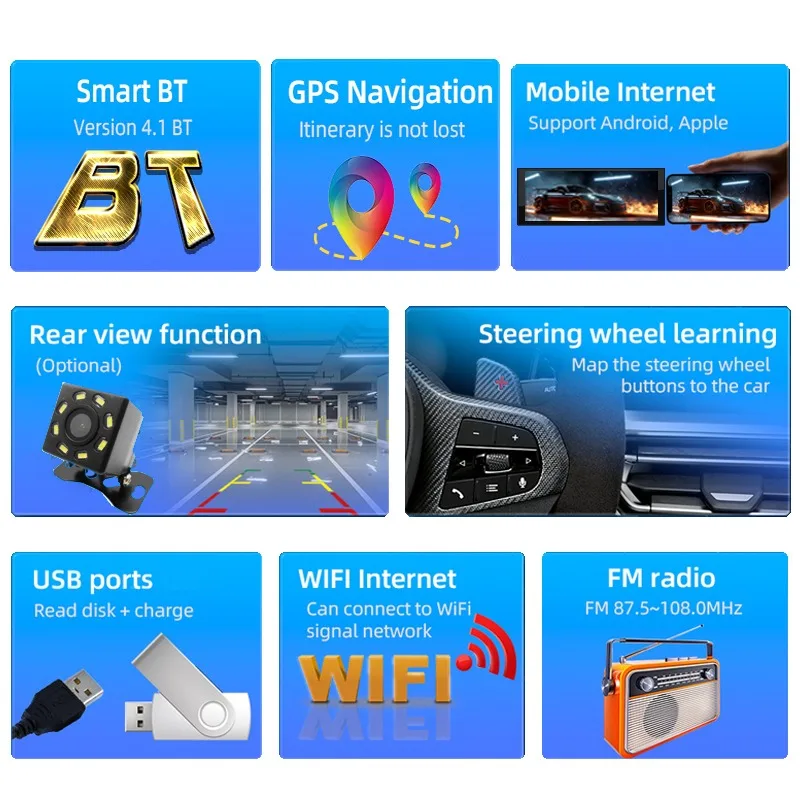 1 din Android autórádió vezeték nélküli CarPlay Android-Auto tükör link WiFi 6,86 hüvelyk univerzális multimédia lejátszó GPS navigáció - 3