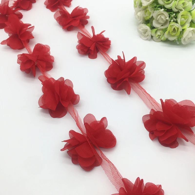 1 yard 3D sifon virág csipke díszítés baba hajszalag csipke szövet dekoráció DIY ruházati kiegészítők szalag - 5