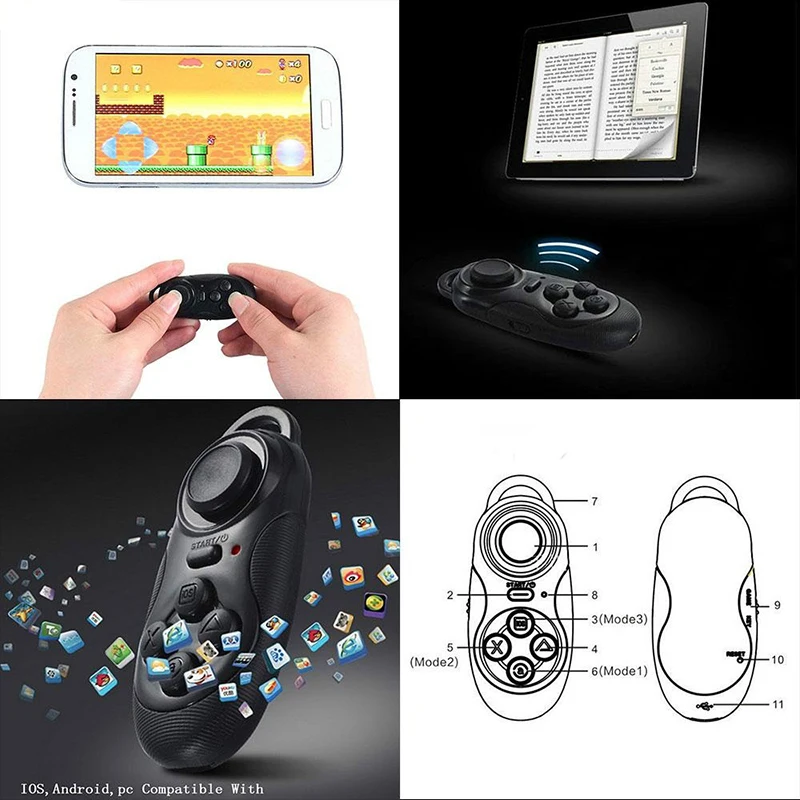 1 ~ 10DB Új Mini Gamepad vezeték nélküli Bluetooth-kompatibilis V4.0 játékfogantyú VR vezérlő Távoli pad Gamepad Gamepad okostelefonokhoz - 3