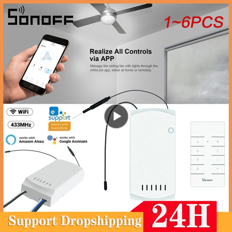 1 ~ 6DB SONOFF IFan04 220-240V Smart Wifi Plafond ventilátor és fényvezérlő RF433Mhz / Ewelink APP / Voice távirányító Állítsa be a sebességet - 0