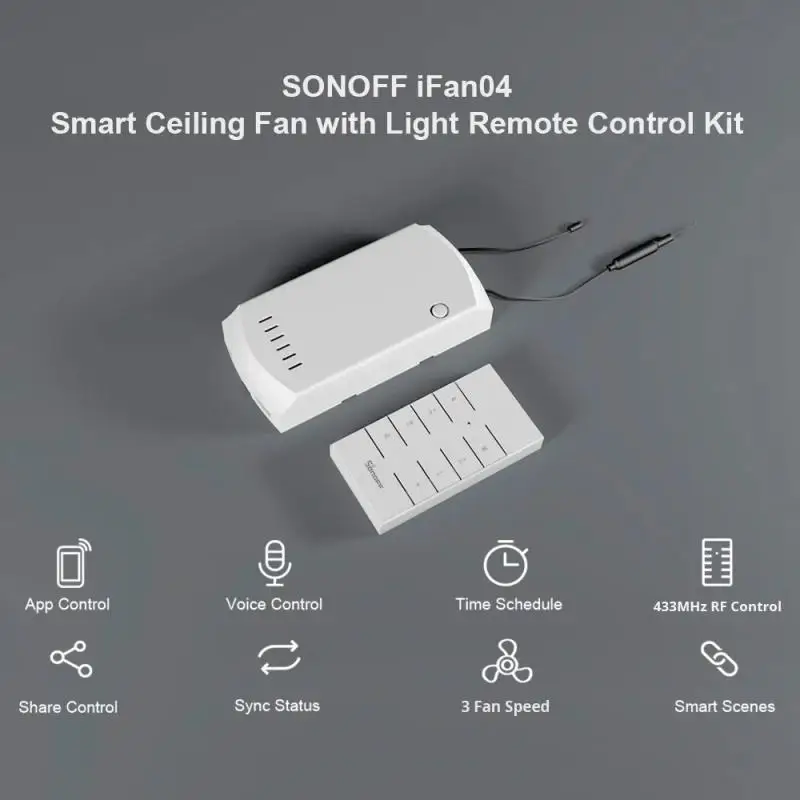 1 ~ 6DB SONOFF IFan04 220-240V Smart Wifi Plafond ventilátor és fényvezérlő RF433Mhz / Ewelink APP / Voice távirányító Állítsa be a sebességet - 1