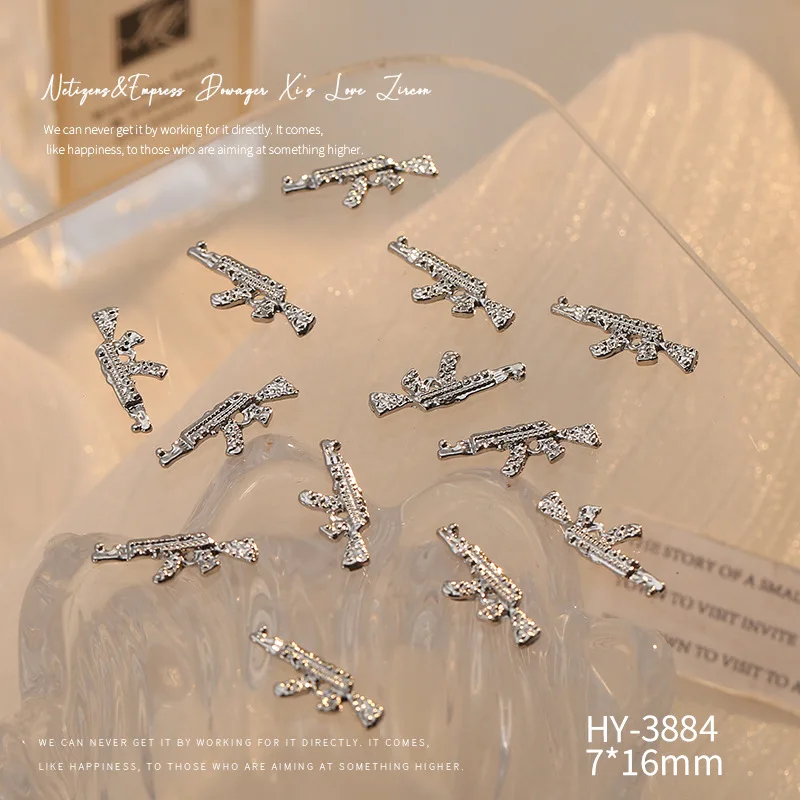 10DBS pisztoly köröm charms arany ezüst ötvözet körömművészeti dekorációk 3D fényes ékszerek strasszok DIY manikűr design kellékek - 4