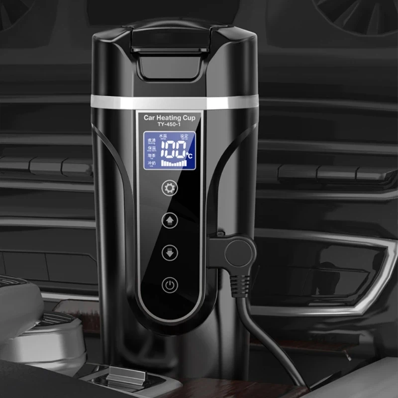 12V / 24V / 220V LED hordozható autó elektromos vízforraló kültéri utazás fűtött szigetelt kávéfőző Home rozsdamentes acél tejtermosz csésze - 2