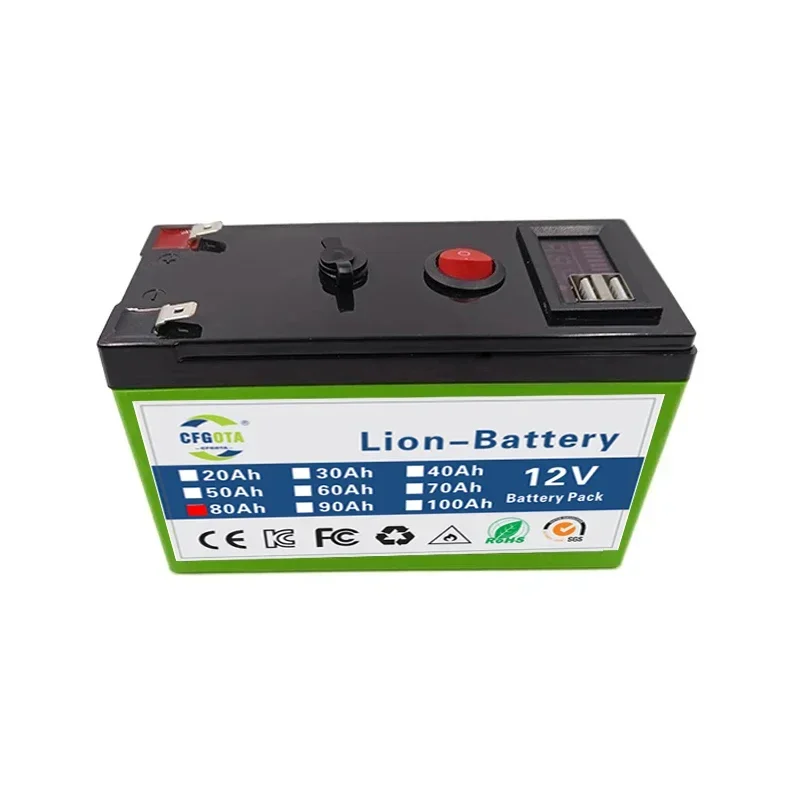 12V akkumulátor 100Ah 18650 lítium akkumulátor Újratölthető akkumulátor napenergiához elektromos jármű akkumulátor + 12.6v3A töltő - 2