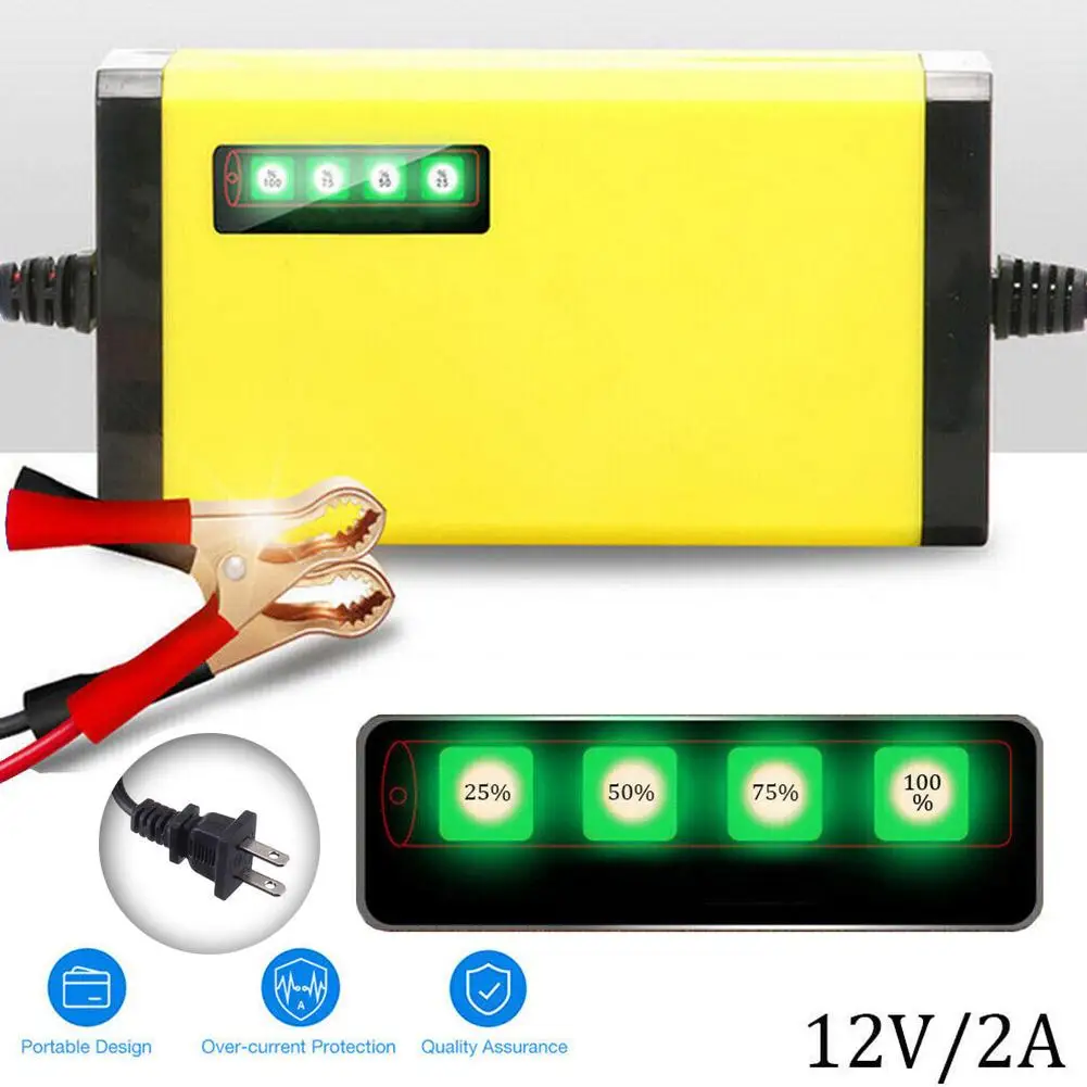 12V autós akkumulátortöltő sárga hordozható intelligens autó teherautó autó kijelző motorkerékpár LED töltővel A9D9 - 1