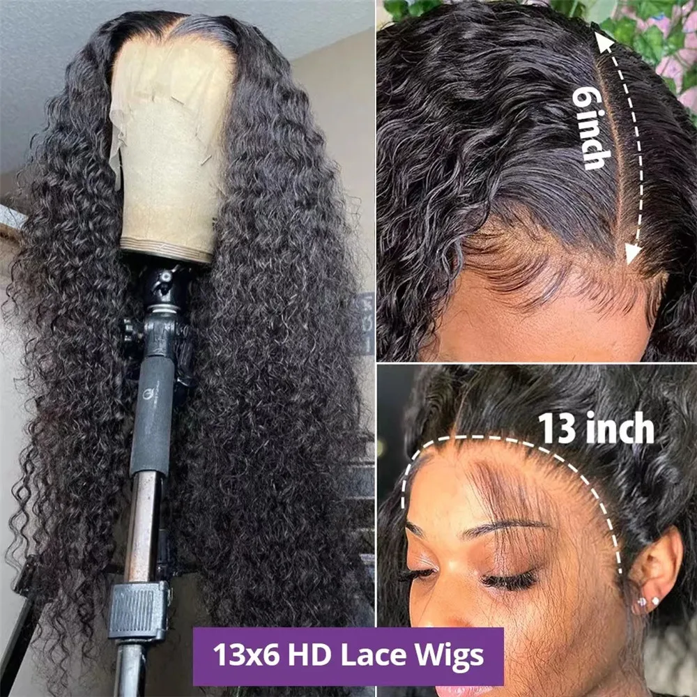 13x6 mélyhullámú frontális paróka Emberi haj hd 30 hüvelykes brazil vízhullám parókák fekete nőknek Göndör csipke elülső emberi haj paróka - 2