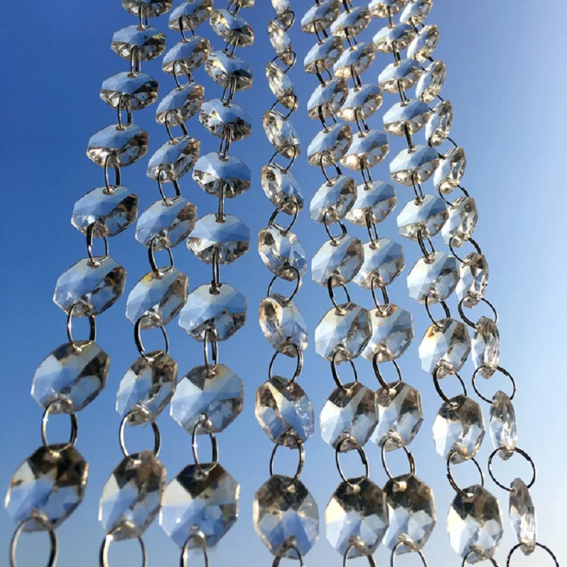 1M Átlátszó 14mm kristály nyolcszög gyöngyök láncok kristályüveg függő szálfüzérek otthoni esküvői ragyogó dekorációhoz - 0