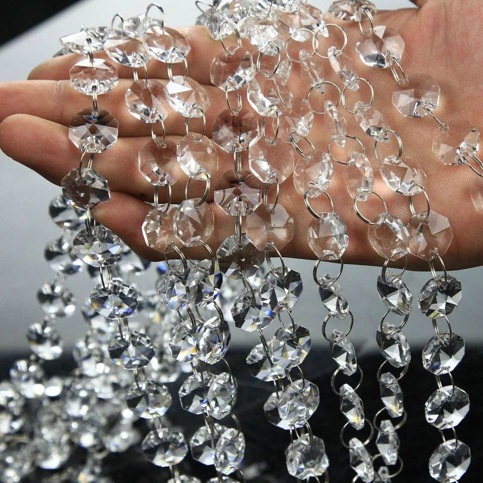 1M Átlátszó 14mm kristály nyolcszög gyöngyök láncok kristályüveg függő szálfüzérek otthoni esküvői ragyogó dekorációhoz - 1
