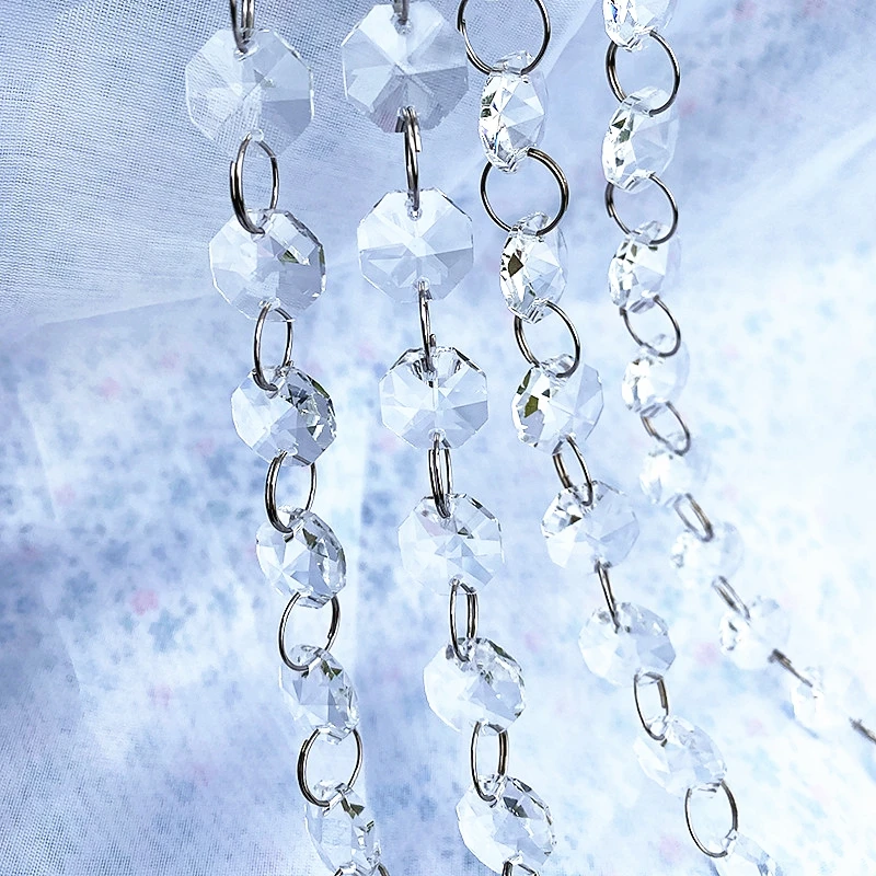 1M Átlátszó 14mm kristály nyolcszög gyöngyök láncok kristályüveg függő szálfüzérek otthoni esküvői ragyogó dekorációhoz - 2