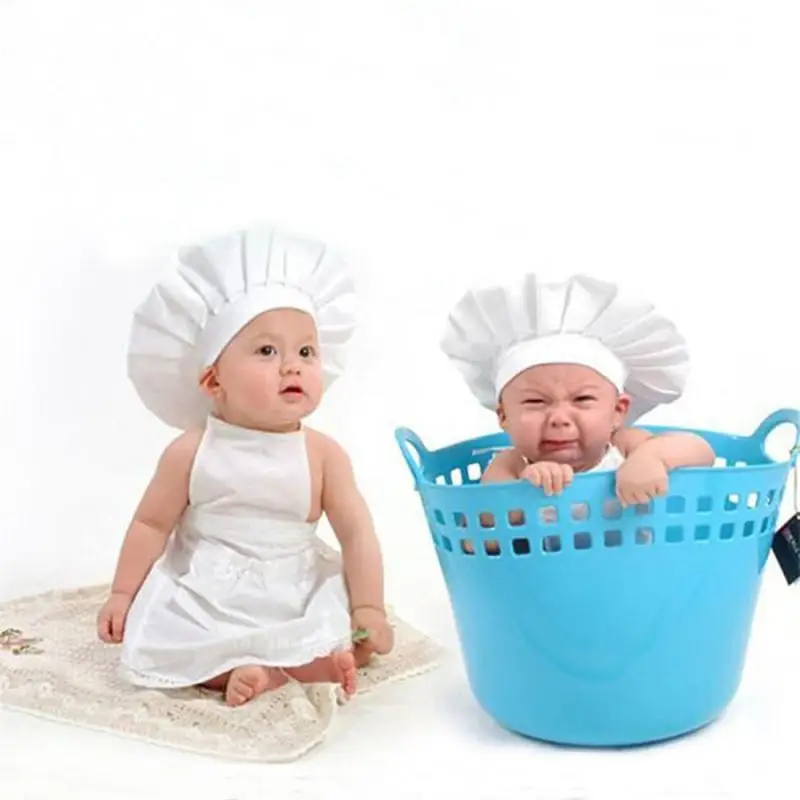 1~5PCS Aranyos bébiszakács Kötény és kalap gyerekeknek Jelmezek Pamut kevert szakács Baba fehér szakács Jelmez fotók Fotózás Kellék Újszülött - 5