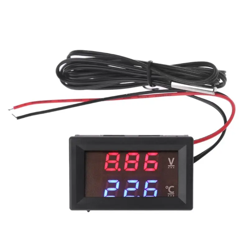 2 az 1-ben autós hőmérő voltmérő LED kijelző Digitális feszültségmérő műszer autó hőmérsékletmérőhöz négyzet alakú feszültségmérő - 0