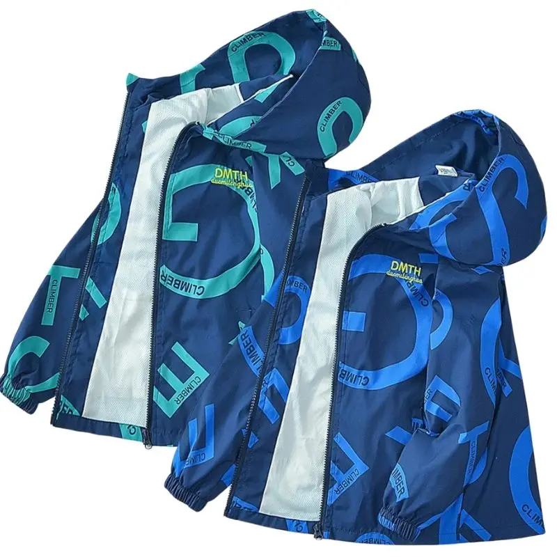 2023 Fiú dzseki divat alkalmi színátmenetes betűkabát Tinédzser tavasz ősz Szélálló gyerekek kültéri kapucnis széldzsekit viselnek - 0