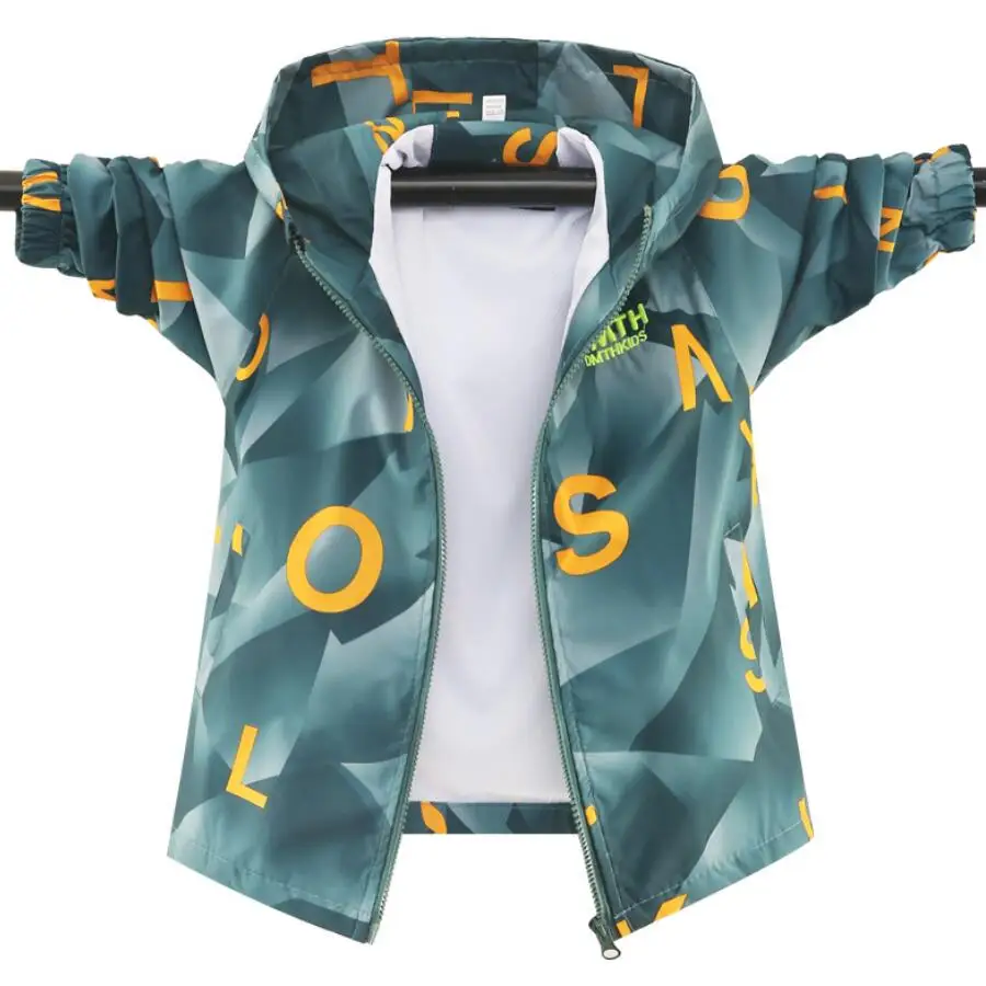 2023 Fiú dzseki divat alkalmi színátmenetes betűkabát Tinédzser tavasz ősz Szélálló gyerekek kültéri kapucnis széldzsekit viselnek - 1