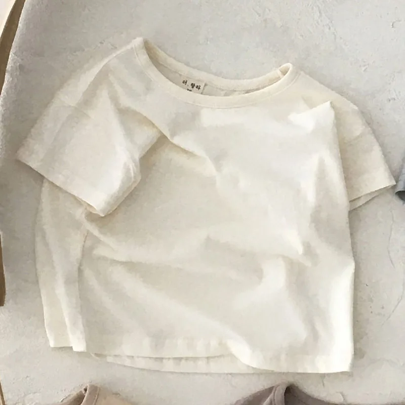 2023 Koreai nyári csecsemő fiú ingek pamut csíkos tömör rövid ujjú felsők kerek gallér egyszerűség kisgyermek fiú pólók - 4