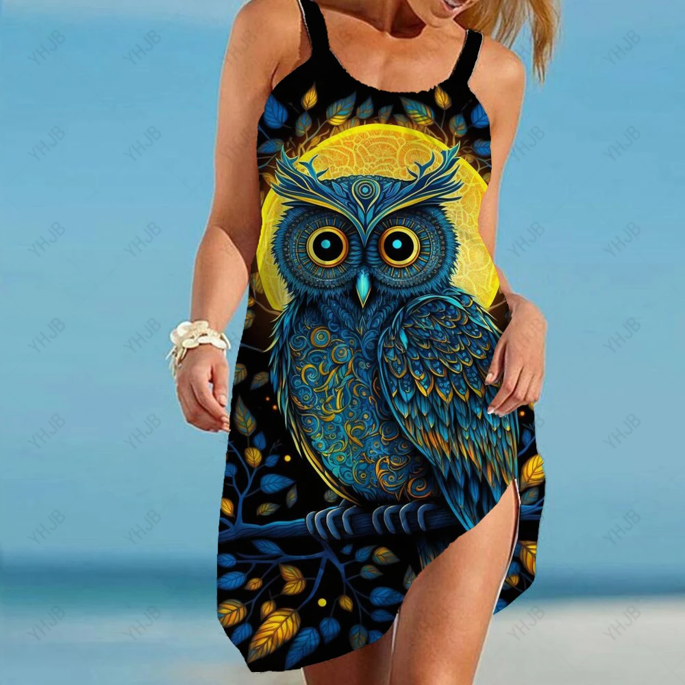 2023 Női ujjatlan laza alkalmi plus size hosszú ruha Beach Sun ruhák Nyári színes oroszlánfestés Boho laza ruha - 3