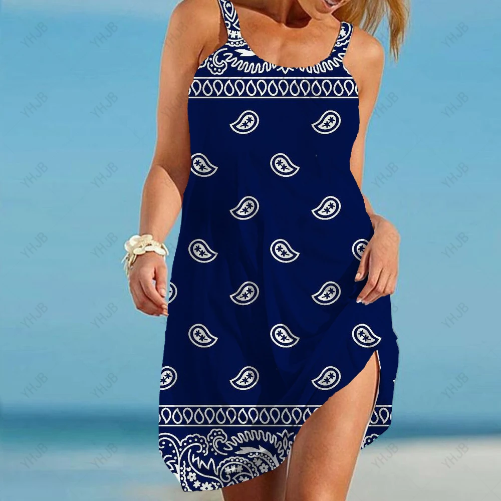 2023 Női ujjatlan laza alkalmi plus size hosszú ruha Beach Sun ruhák Nyári színes oroszlánfestés Boho laza ruha - 5