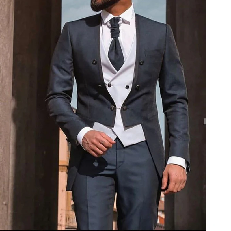 2023 Slim Fit férfi öltönyök dupla mellű kabáttal 3 darab Vőlegény szmokingok esküvőre Olasz stílusú férfi divatkabát mellény nadrág - 0