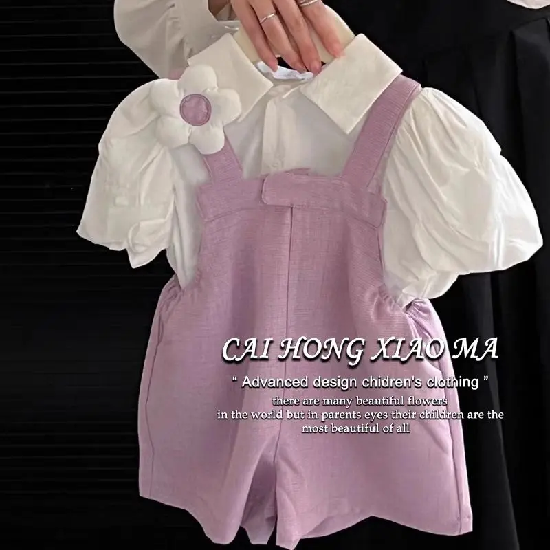 2023 Summer Kids Sets póló harisnyatartó rövid ujjú lila édes virág koreai stílus Új design divat - 3