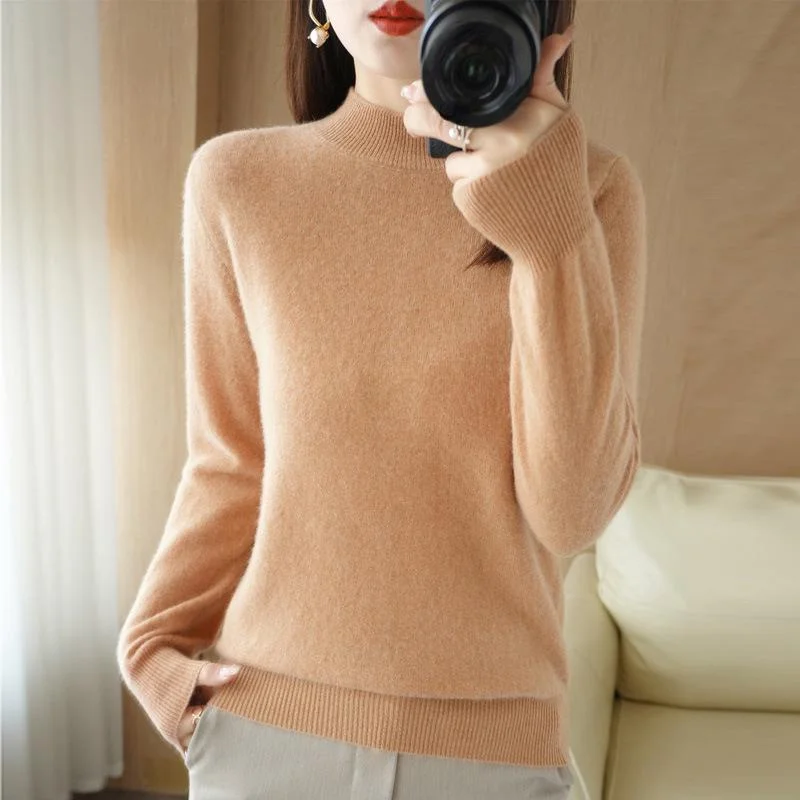 2023 őszén és telén új 20 színű félig magas nyakú pulóver női rövid pulóver kötött alsóing ing egyszínű hosszú sleev - 2