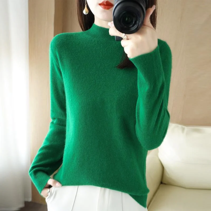 2023 őszén és telén új 20 színű félig magas nyakú pulóver női rövid pulóver kötött alsóing ing egyszínű hosszú sleev - 5