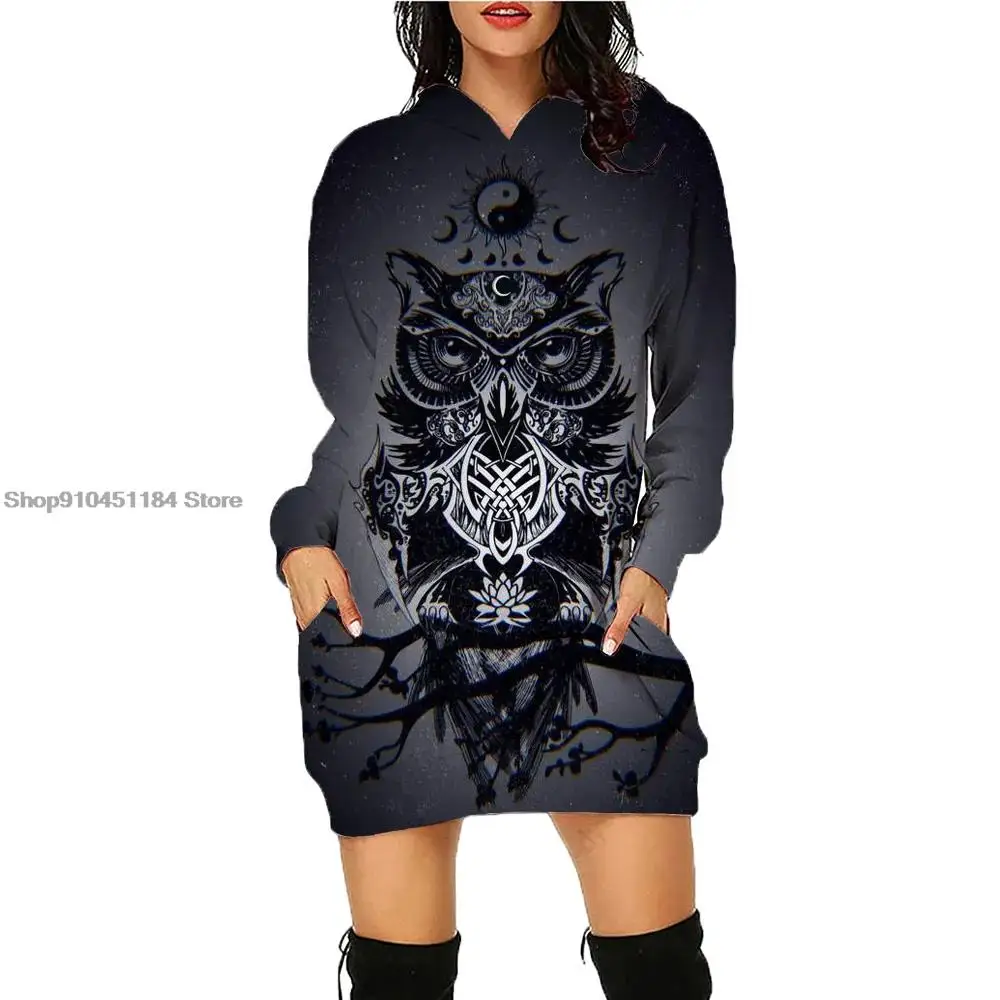2023Tavasz Ősz Oversizel kapucnis ruha 3D Fashion Eagles nyomtatott vékony női pulóver Alkalmi viselet hosszú ujjú kapucnis pulóver - 0