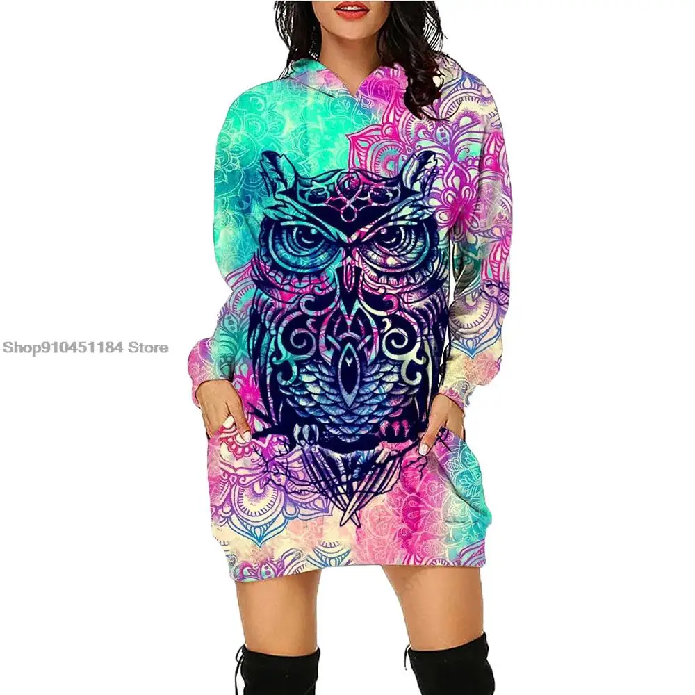 2023Tavasz Ősz Oversizel kapucnis ruha 3D Fashion Eagles nyomtatott vékony női pulóver Alkalmi viselet hosszú ujjú kapucnis pulóver - 2