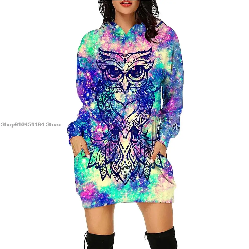 2023Tavasz Ősz Oversizel kapucnis ruha 3D Fashion Eagles nyomtatott vékony női pulóver Alkalmi viselet hosszú ujjú kapucnis pulóver - 4
