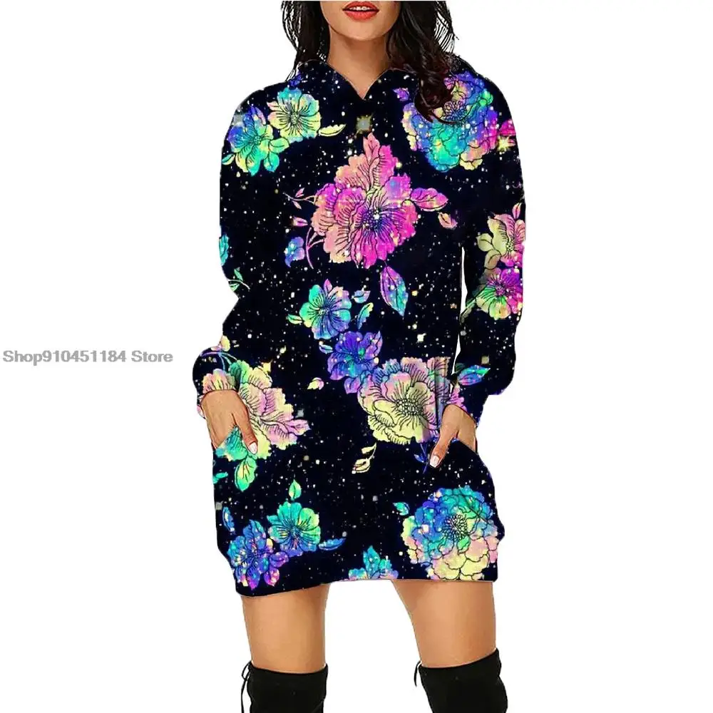 2023Tavasz Ősz Oversizel kapucnis ruha 3D Fashion Eagles nyomtatott vékony női pulóver Alkalmi viselet hosszú ujjú kapucnis pulóver - 5