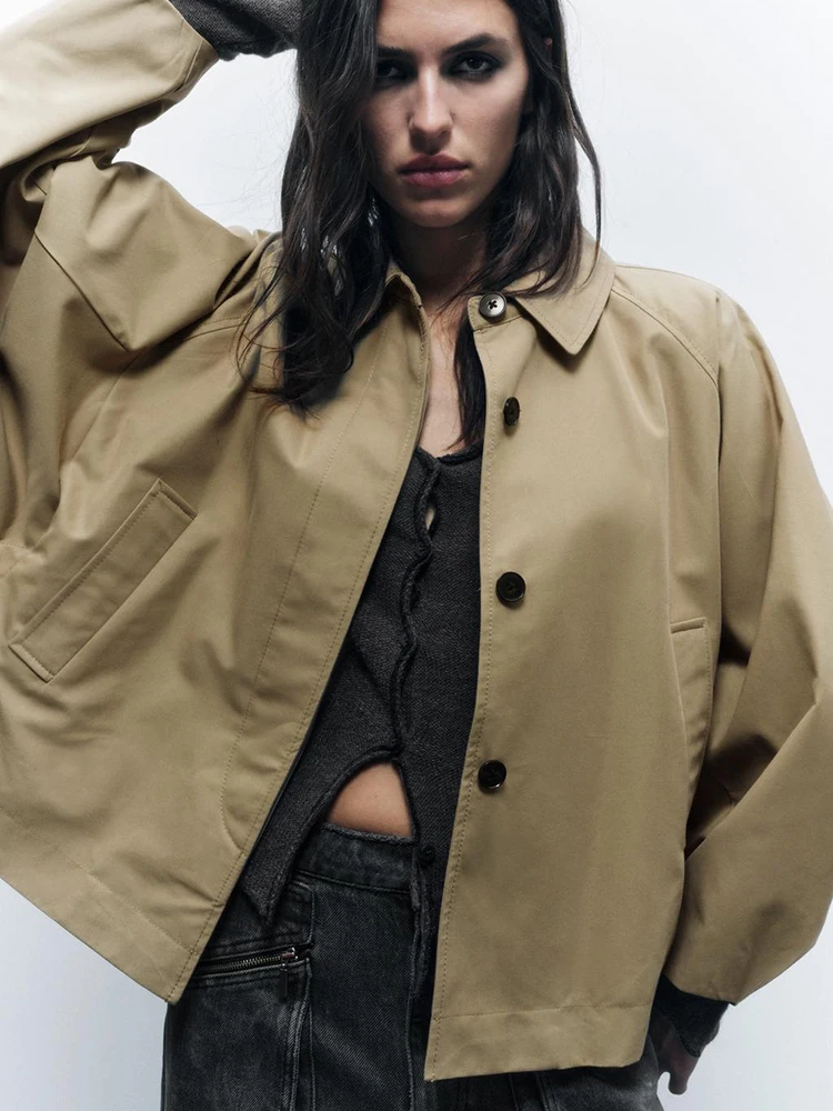 2024 Új tavaszi őszi Cape stílusú dzsekik Nők lehajtható galléros Streetwear felső női hosszú ujjú fedett gombos kabát - 2