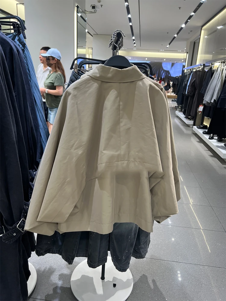 2024 Új tavaszi őszi Cape stílusú dzsekik Nők lehajtható galléros Streetwear felső női hosszú ujjú fedett gombos kabát - 5