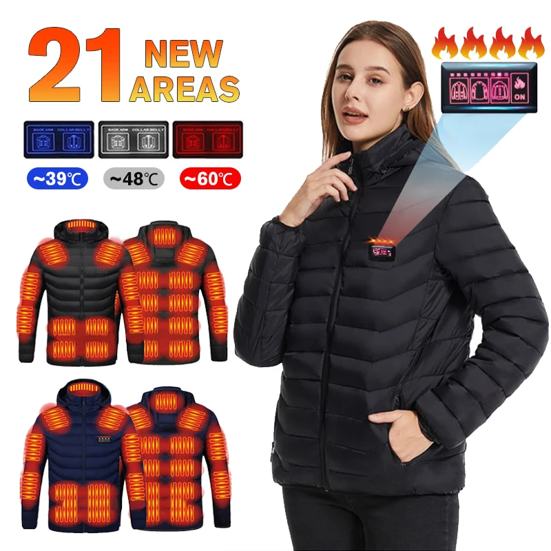 21 Területek Férfi Fűtőkabátok USB kapucnis fűtött kabát Női meleg mellény Túrázás Kempingezés Téli Kültéri fűtött ruházat Szélálló - 0