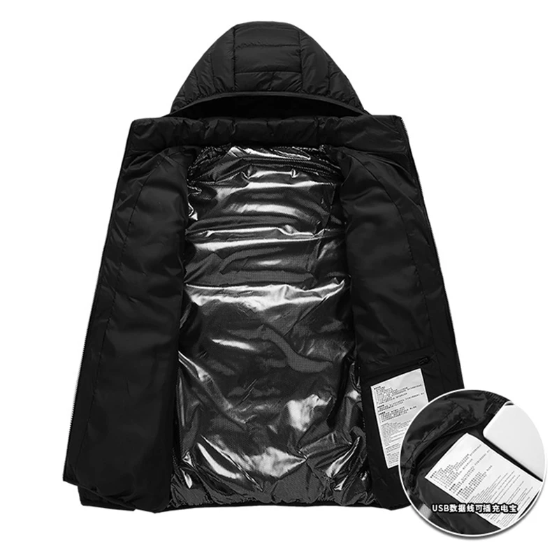 21 Területek Férfi Fűtőkabátok USB kapucnis fűtött kabát Női meleg mellény Túrázás Kempingezés Téli Kültéri fűtött ruházat Szélálló - 5
