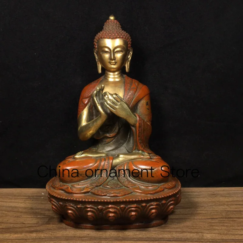 21cmnepáli tibeti bronzdíszek, lila rézbevonatú arany és ezüsttel faragott szobor Shakyamuni Medicine Buddha mesternek - 0