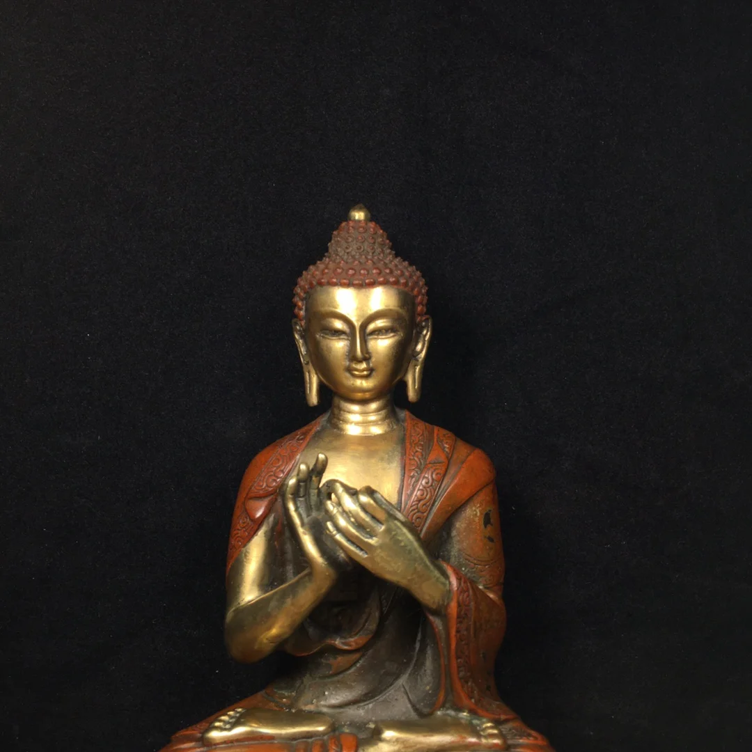 21cmnepáli tibeti bronzdíszek, lila rézbevonatú arany és ezüsttel faragott szobor Shakyamuni Medicine Buddha mesternek - 1