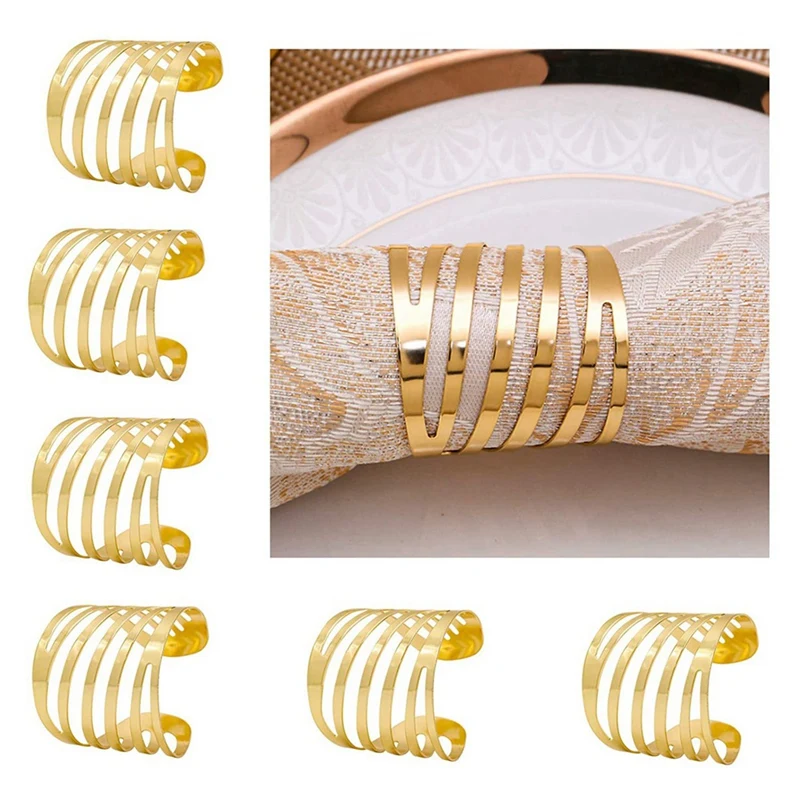 24 darabos arany szalvétagyűrű készlet, üreges szalvétagyűrű tartó esküvőre Karácsonyi családi összejövetelek asztaldísze - 2