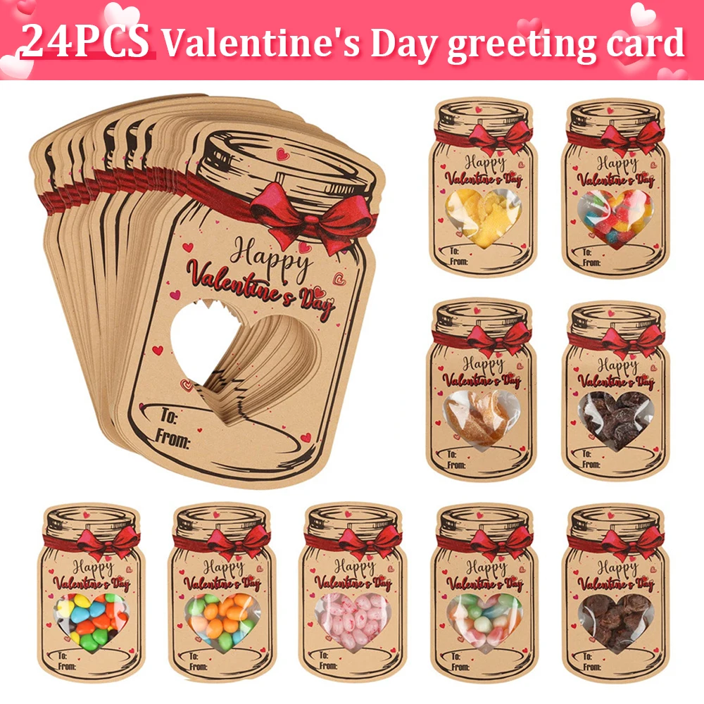 24Pcs Sodródó üveg Retro vicces üdvözlőlap Üreges szerelem szív üdvözlőlap Valentin-napi kellékek Cserekártyák - 0