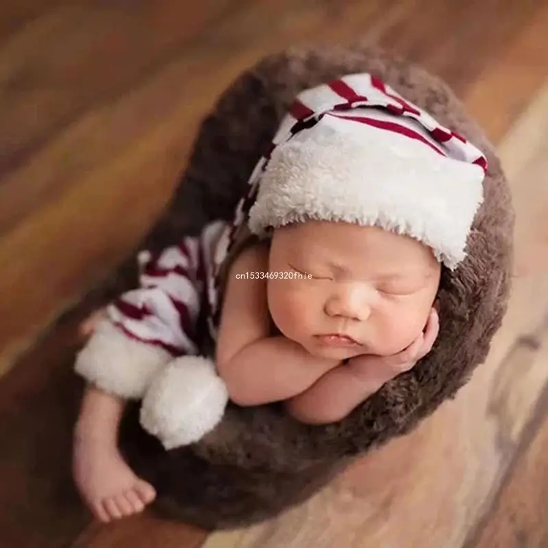 2Db Baby Infants csíkos horgolt kalap+rövidnadrág szett Újszülött fotózás kellékek - 4