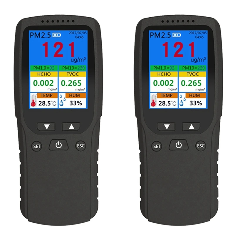 2X 9 az 1-ben levegőminőség-monitor beltéri kültéri PM2.5, PM1.0, PM10, HCHO, érzékelő tesztelő hőmérséklet és páratartalom érzékelő - 0