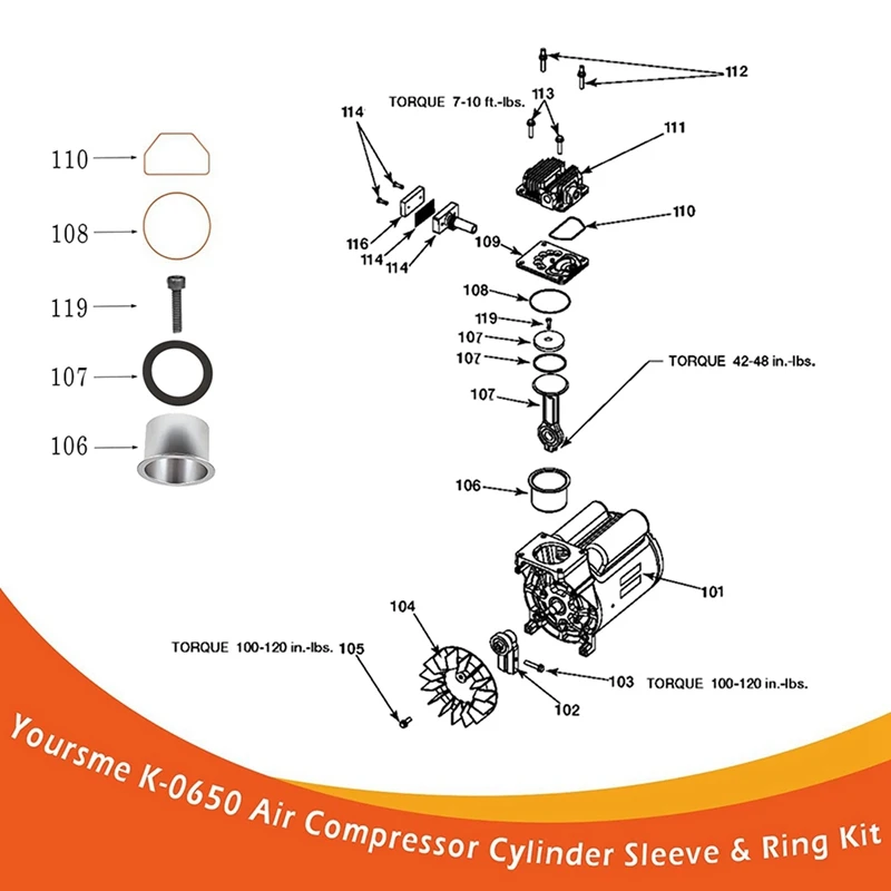 2X kompresszor hengerhüvely és gyűrűkészlet helyettesíti a kézműves K-0650-et - 3
