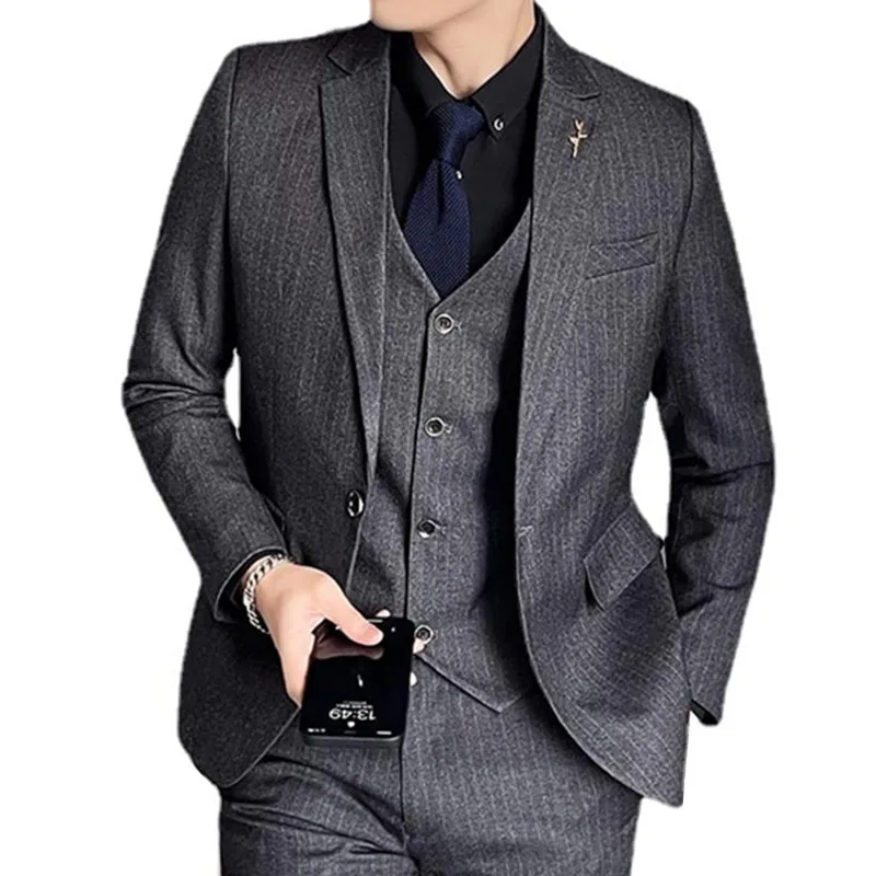 3 db öltönyszett blézer kabát nadrág Vesy / 2023 Fashion New Men alkalmi butik üzlet vékony csíkos formális ruha kabát nadrág - 4
