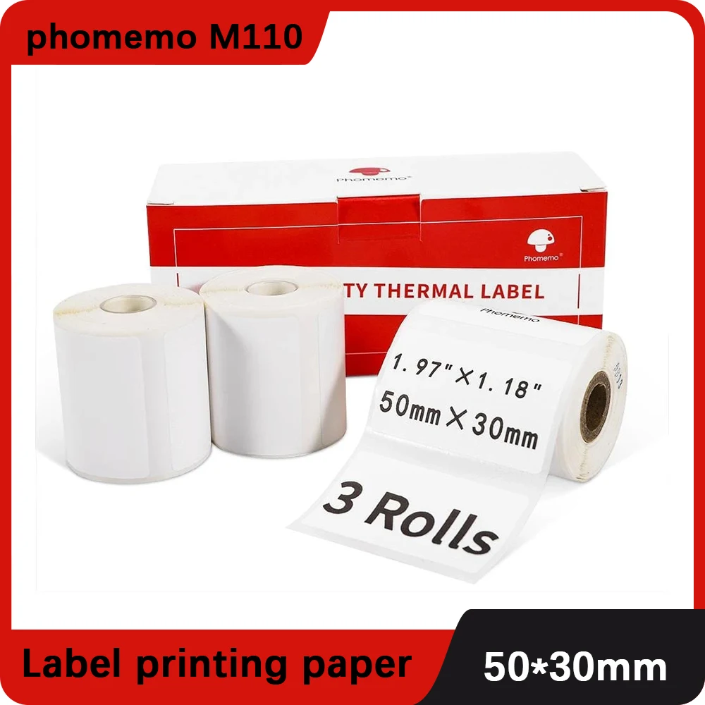 3 tekercs 50x30mm Phomemo M110/M200 mini hőnyomtató címke papír szögletes öntapadó DIY hőcímke matricapapír - 0