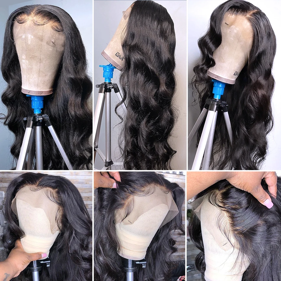 360 laza vízhullám csipke elülső emberi haj parókák brazil átlátszó testhullám csipke elülső emberi haj paróka fekete nőknek - 3