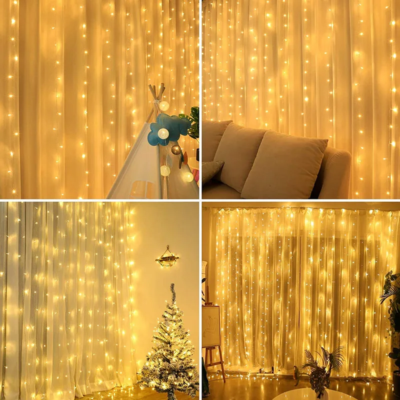 3M/4M/6M Karácsonyi füzér LED függöny Jégcsap fények Tündér fény Beltéri kültéri esküvői világítás Otthoni parti kerti dekoráció - 4