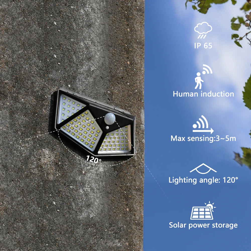 4/6/8/12 csomag 100 LED napelemes fali lámpa minden oldalról Világító mozgásérzékelő Emberi indukciós udvar vízálló kültéri fali lámpa - 3