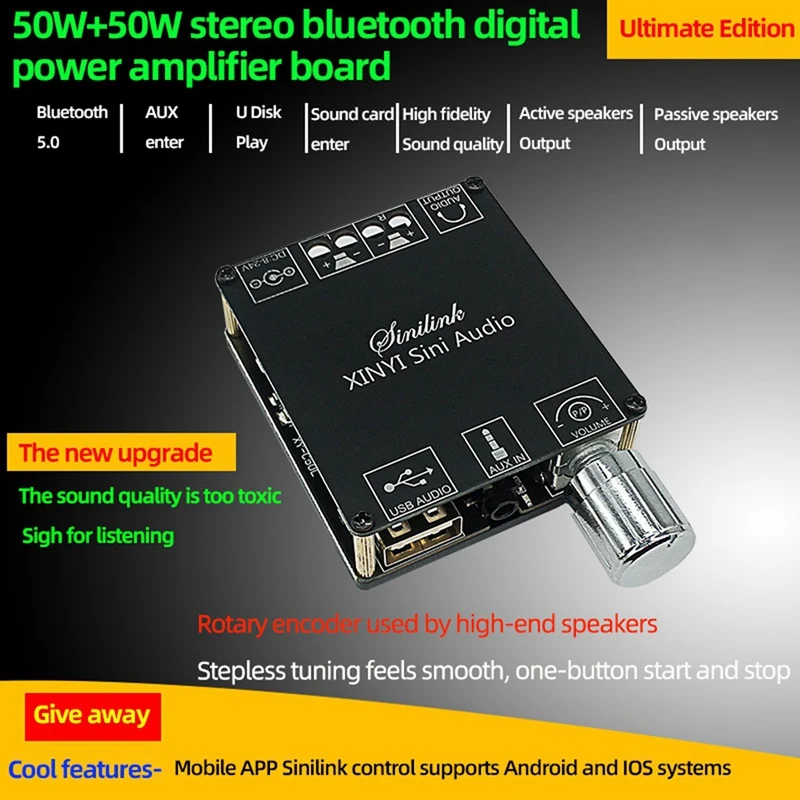 4X XY-C50L MINI Bluetooth 5.0 vezeték nélküli audio digitális teljesítményerősítő sztereó kártya 50Wx2 Bluetooth erősítő 3.5MM USB - 2