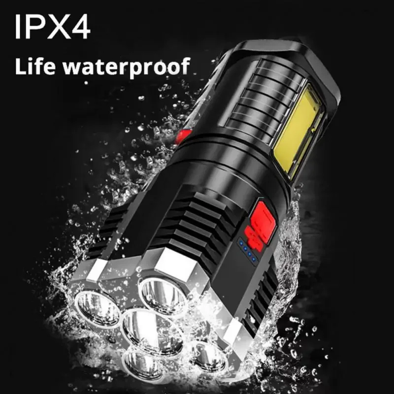 5 LED könnyű zseblámpa USB feltöltés COB oldalsó fény teljesítmény kijelző kültéri hordozható lámpa 4 mód vízálló újratölthető fáklyák - 2