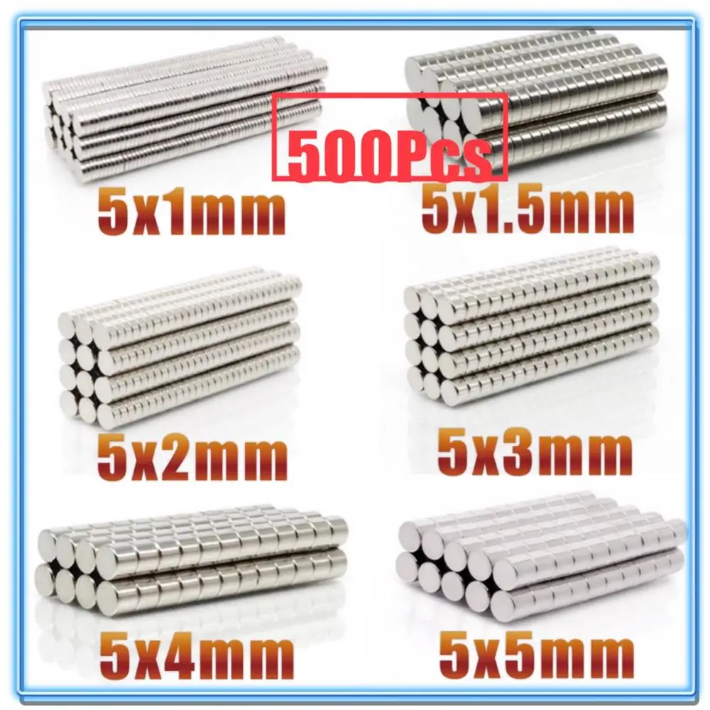 500Pcs Mini Small N35 kerek mágnes 5x1 5x1.5 5x2 5x3 5x4 5x5 mm Neodímium mágnes állandó NdFeB szuper erős erős mágnesek - 0