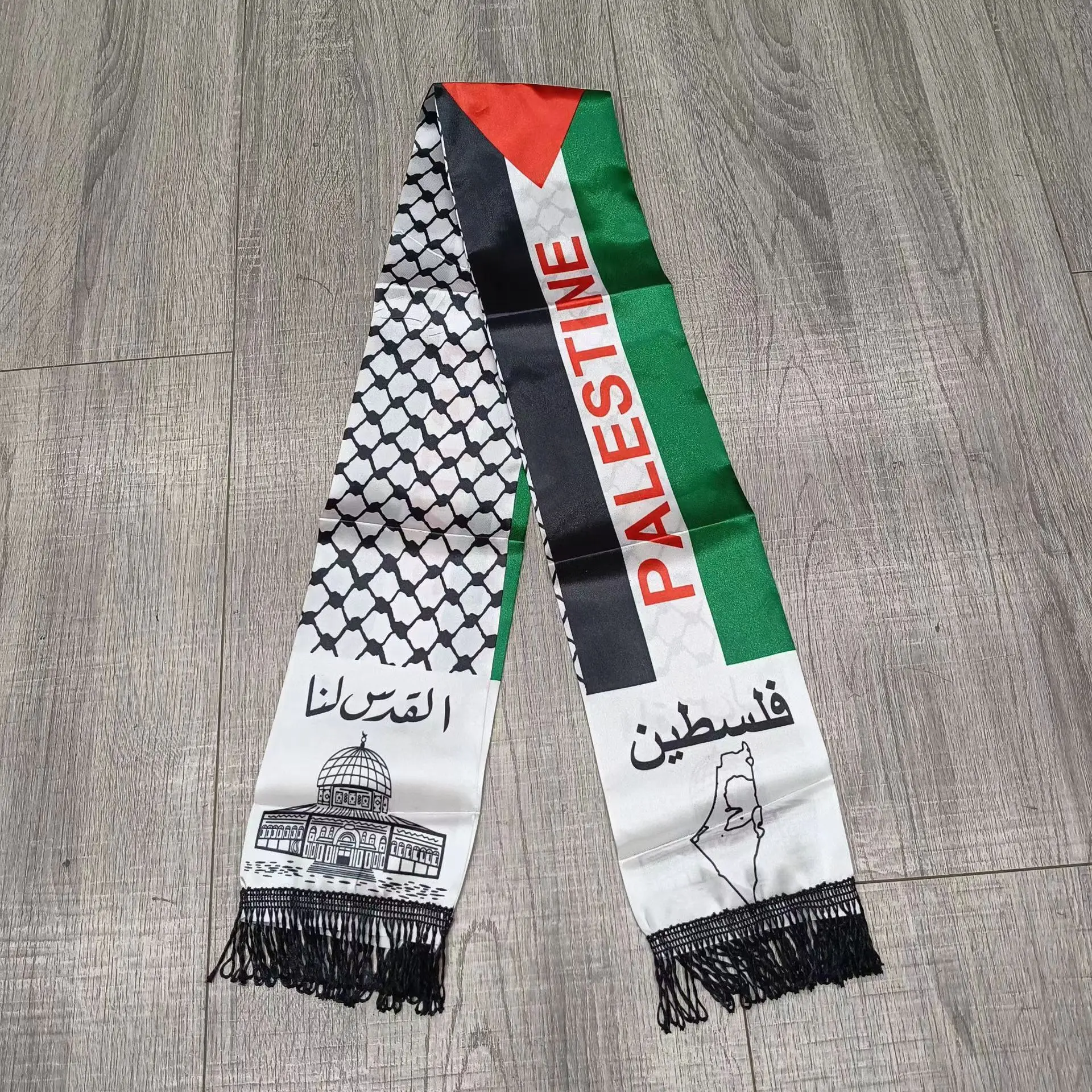 50db ZÁSZLÓ Palesztina zászló Egyéni sál Palesztina nemzeti ünnepe 14 * 130cm sál nyomtatás szatén palesztin zászló sál - 3