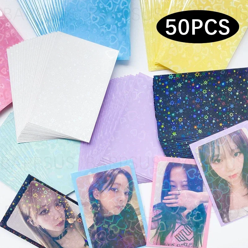 50Pcs Csillogó csillag szerelem szív színes Kpop bálvány fotókártya Toploader fotókártya hüvelyek Idol fotókártyák Védő tároló táska - 0