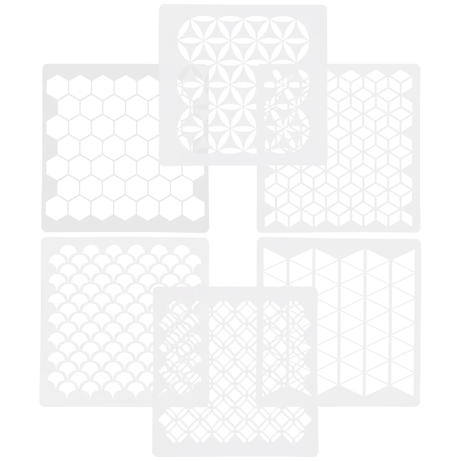 6Pcs falfestési sablon Geometriai sablonok rajzsablon DIY sziklákhoz Kőfal vászon Fa bútorfestés (fehér) - 2